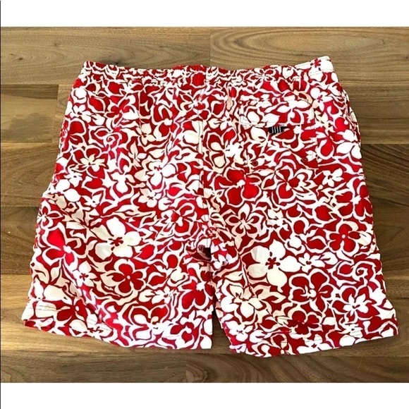 Mens Lands End Sz XL Swim Trunks Boardshorts Mesh Lined Pockets Red Floral EUC - Picture 3 of 6